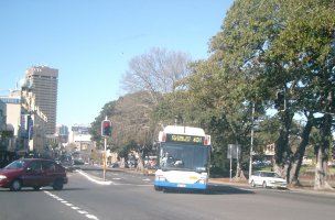 This bus is turning into Glebe Street from Broadway